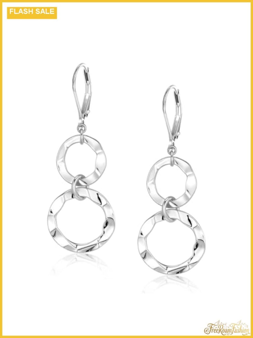 Hammered Double Circle Leverback Dangle Drop Earrings Silver 14K Gold